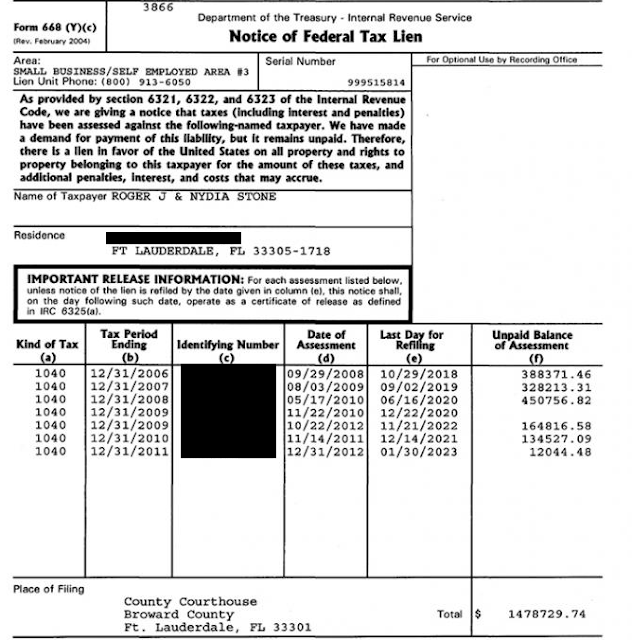 Roger Stone Owes 1.4 Million In Back Taxes - 2