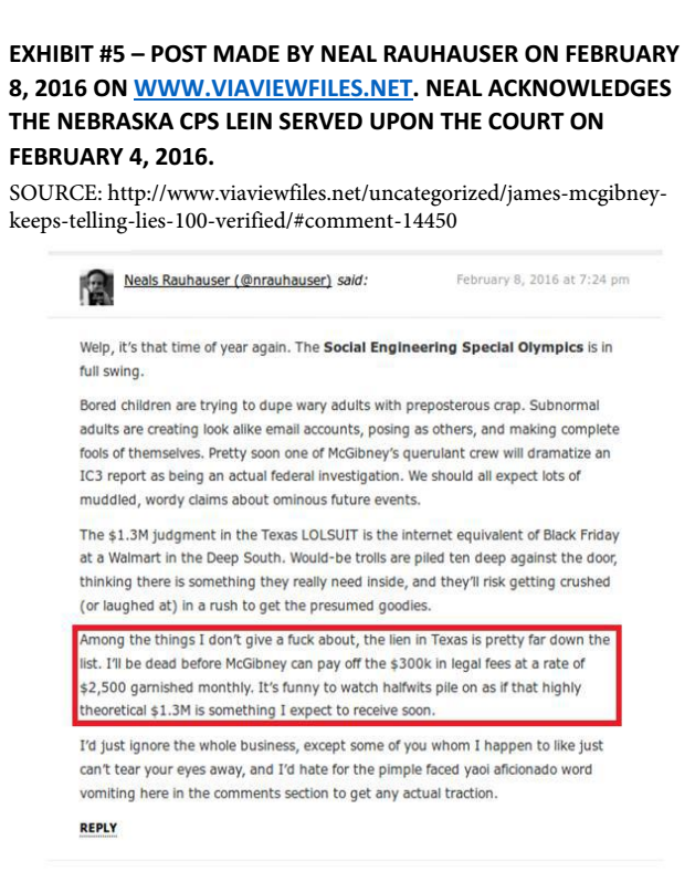 Exhibit O, James McGibney Affidavit; April 7th, 2016 6 Exhibit O, James McGibney Affidavit; April 7th, 2016 - 6