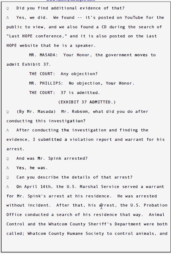USA v Douglas Spink Parole Revocation Hearing; June 2010 18 USA v Douglas Spink Parole Revocation Hearing; June 2010 - 18