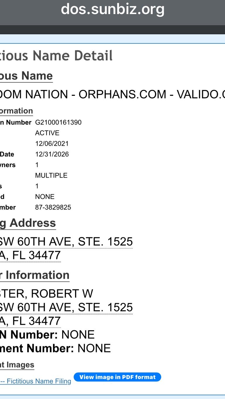 Rob Monster’s Florida Filing For Kingdom Nation - 1