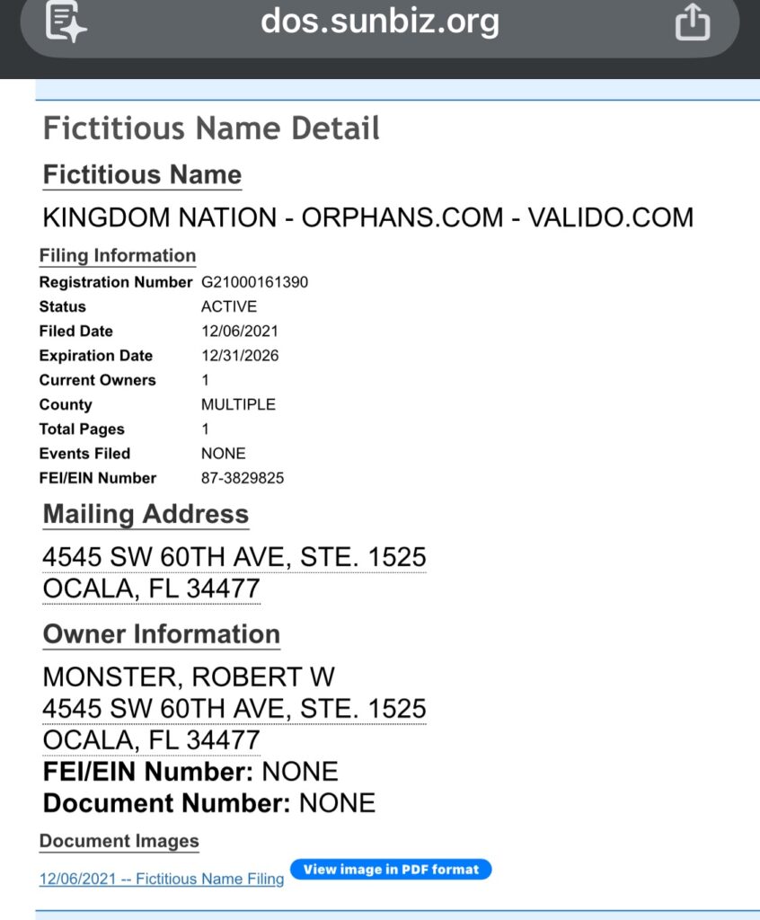 Rob Monster’s Florida Filing For Kingdom Nation - 2