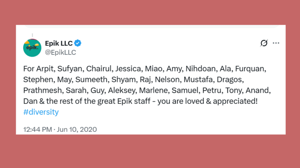 A screenshot of a tweet from the verified Epik LLC Twitter account (@EpikLLC) dated June 10, 2020. The text reads: 