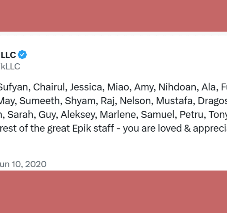 On June 10, 2020, Rob Monster posted a public thank you note to the Epik staff. It was a standard corporate gesture, listing names like Jessica, Amy, and